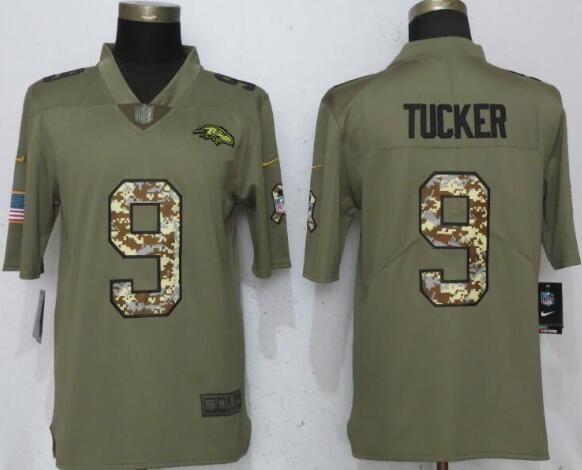 New Nike Baltimore Ravens 9 Tucker Olive/Camo Carson 2017 Salute to Service Limited Jersey