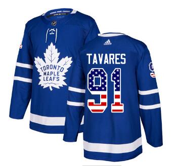 Adidas Toronto Maple Leafs #91 John Tavares Blue Home Authentic USA Flag Stitched NHL Jersey