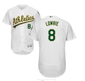 Men's Oakland Athletics #8 Jed Lowrie White Flexbase Authentic Collection Stitched Baseball Jersey