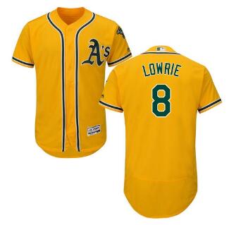 Men's Oakland Athletics #8 Jed Lowrie Gold Flexbase Authentic Collection Stitched Baseball Jersey