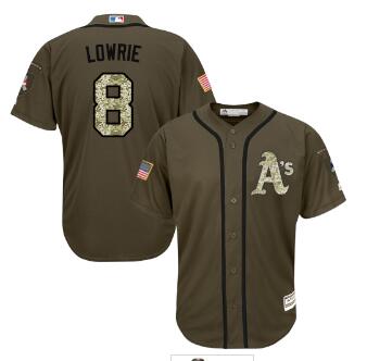 Men's Oakland Athletics #8 Jed Lowrie Green Salute to Service Stitched Baseball Jersey