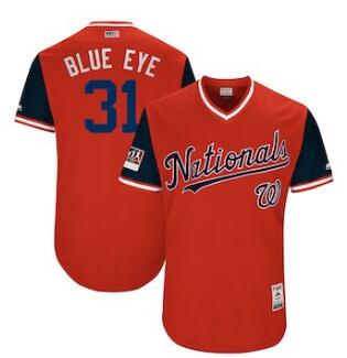 Men's Washington Nationals 31 Max Scherzer Blue Eye Majestic Red 2018 Players' Weekend Authentic Jersey