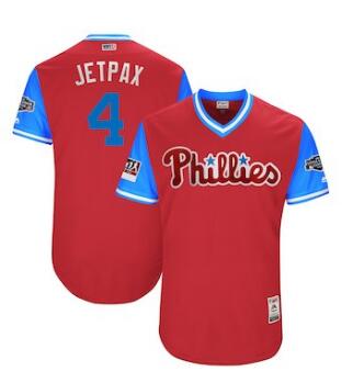 Men's Philadelphia Phillies 4 Scott Kingery Jetpax Majestic Scarlet 2018 MLB Little League Classic Authentic Jersey