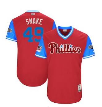 Men's Philadelphia Phillies 49 Jake Arrieta Snake Majestic Scarlet 2018 MLB Little League Classic Authentic Jersey