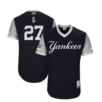 Men's New York Yankees 27 Giancarlo Stanton G Majestic Navy 2018 Players' Weekend Authentic Jersey