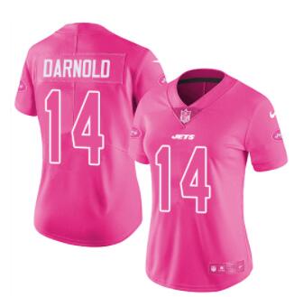 Nike Jets #14 Sam Darnold Pink Women's Stitched NFL Limited Rush Fashion Jersey