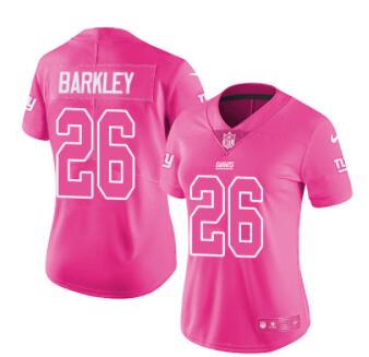 Nike Giants #26 Saquon Barkley Pink Women's Stitched NFL Limited Rush Fashion Jersey