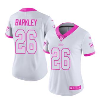 Nike Giants #26 Saquon Barkley White Pink Women's Stitched NFL Limited Rush Fashion Jersey