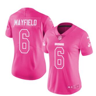 Nike Browns #6 Baker Mayfield Pink Women's Stitched NFL Limited Rush Fashion Jersey