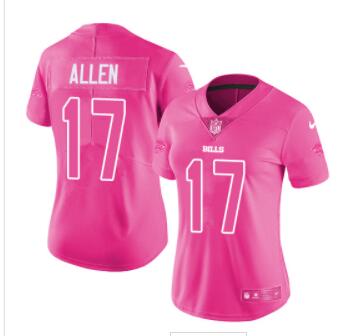 Nike Bills #17 Josh Allen Pink Women's Stitched NFL Limited Rush Fashion Jersey