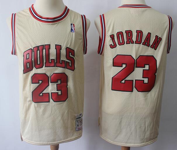 Nike Men's Bulls 23 Michael Jordan Throwback Limited Basketball Jerseys Beige