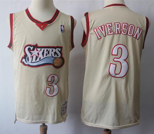 Philadelphia 76ers #3 Allen Iverson Throwback  Beige  Jersey