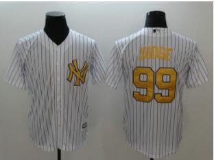 Yankees 99 Aaron White Gold Cool Base Jersey