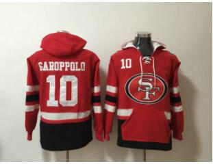 Men's San Francisco 49ers 10 Jimmy Garoppolo Red Stitched Pullover Hoodie