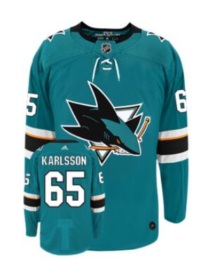 Men Adidas San Jose Sharks #65 Erik karlsson Teal Home Authentic Stitched NHL Jersey