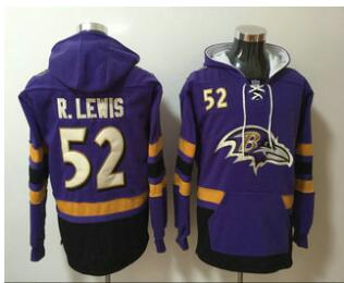 Men's Baltimore Ravens #52 Ray Lewis NEW Purple Pocket Stitched NFL Pullover Hoodie