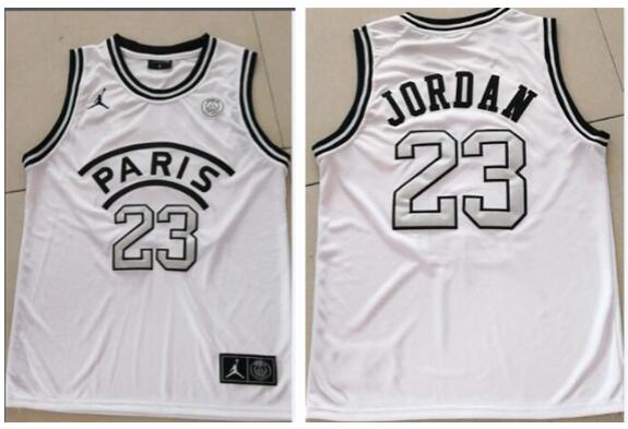 Men AJ PSG 23 Michael Jordan Paris Basketball Jerseys white