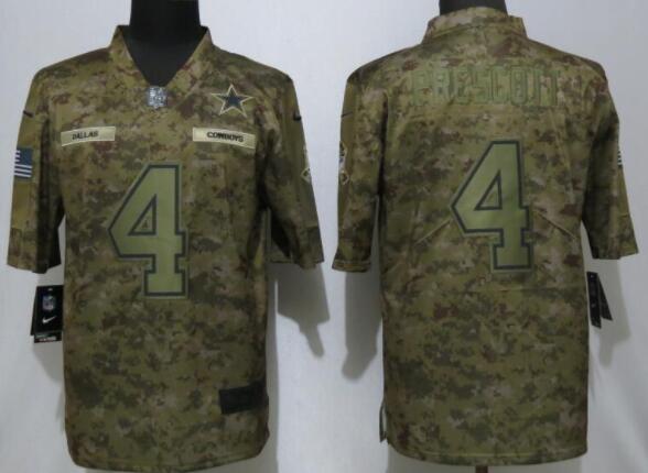 New Nike Dallas Cowboys 4 Prescott Nike Camo Salute to Service Limited Jersey