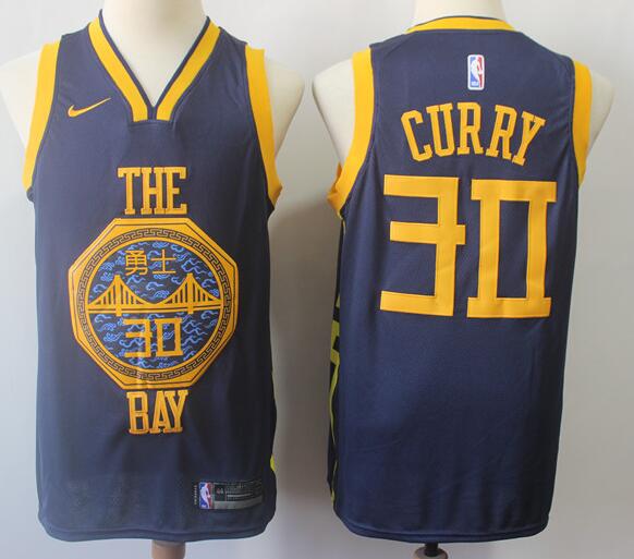 2019 New Men's Golden State Warriors 30# Stephen Curry Navy Basketball JERSEY City Edition