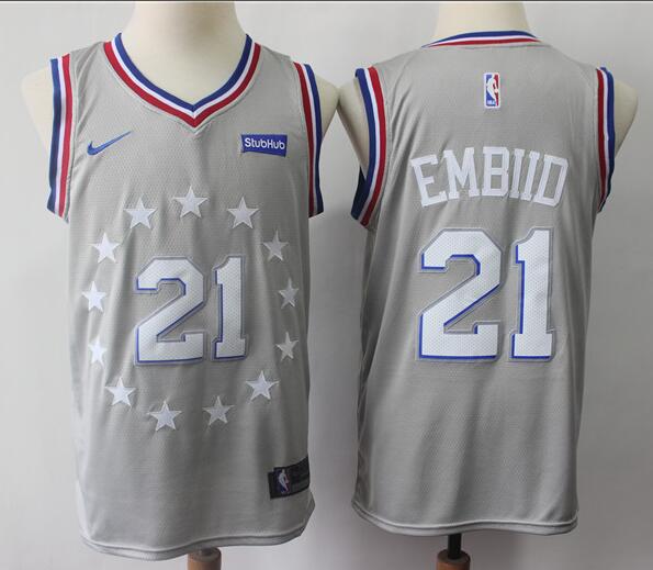 2019 New Men Philadelphia 76ers #21 Joel Embiid Gray Jersey City Edition