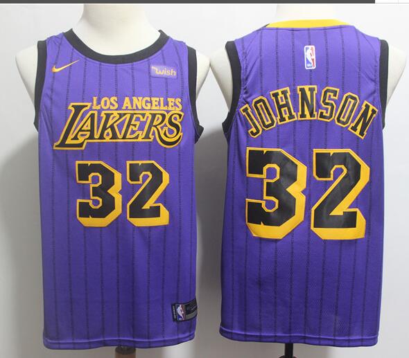 2019 New Men #32 Magic Johnson Stitched Purple City Edition Jersey