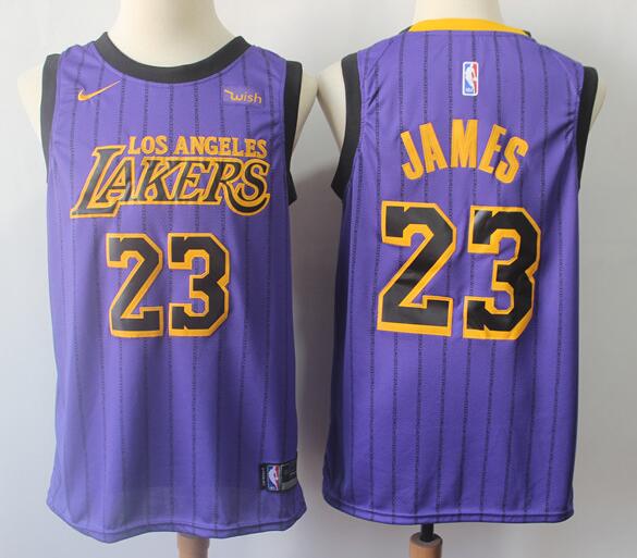 2019 New Men's Men's Los Angeles Lakers #23 LeBron James  Purple Jersey City Edition