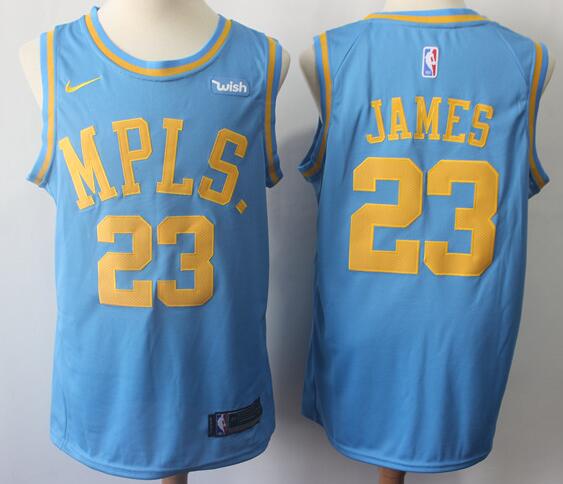 New Men Nike Mens Los Angeles Lakers 23# Lebron James Basketball Jersey Blue with Wish Logo