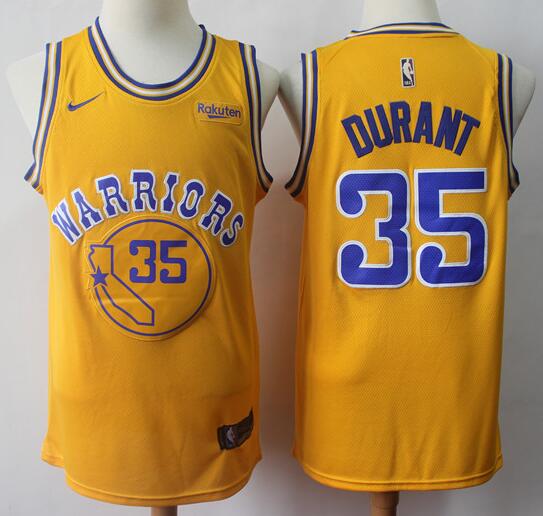 2019 New Men's Golden State Warriors Kevin Durant 35 Yellow Jersey