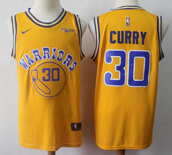 2019 New Men's Golden State Warriors 30# Stephen Curry Yellow Jersey