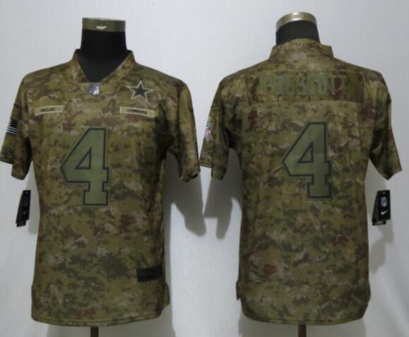 Women New Nike Dallas Cowboys 4 Prescott Nike Camo Salute to Service Limited Jersey