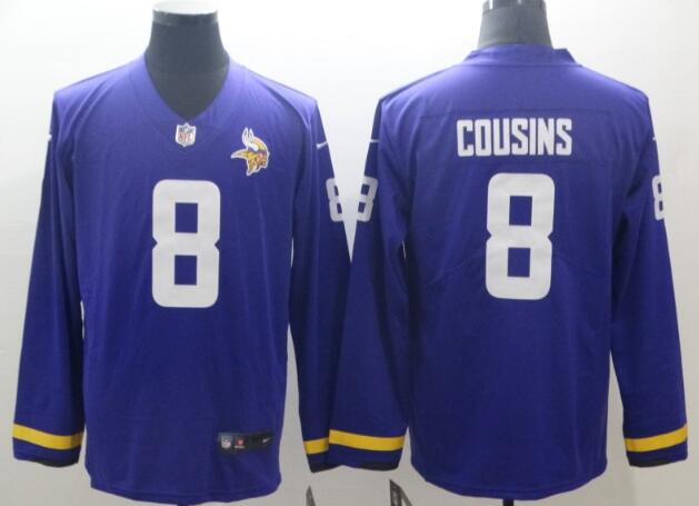 Men #8 Kirk Cousins Purple  Nike Therma Long Sleeve Jersey