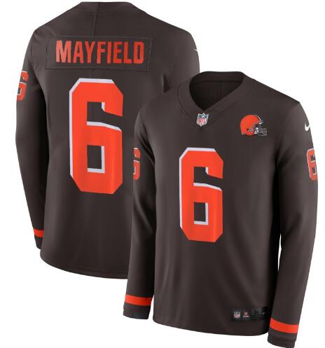 Men Cleveland Browns Baker Mayfield 6  Nike Therma Long Sleeve Jersey