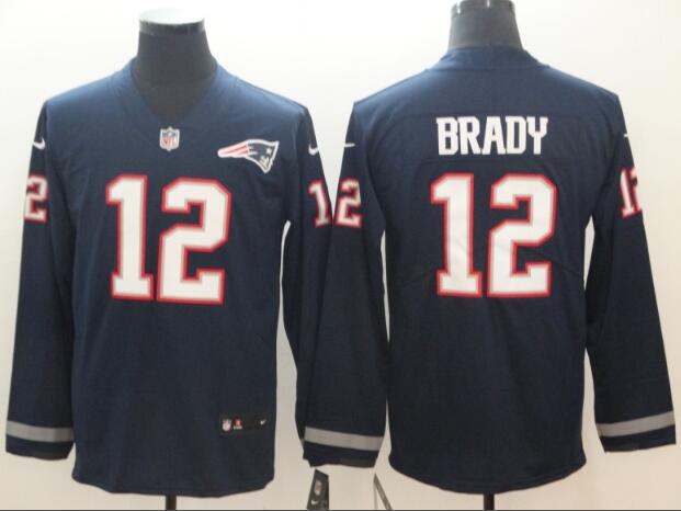 Men Nike New England Patriots 12 Tom Brady blue Therma Long Sleeve Jersey