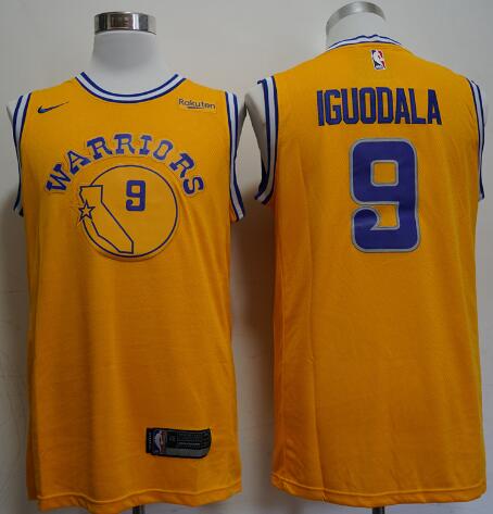 Men Warriors 9 Andre Iguodala Yellow Throwback Nike Swingman Jersey