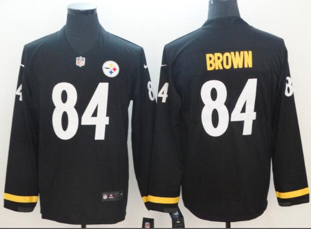 Men Nike Pittsburgh Steelers #84 Antonio Brown Long Sleeves  Jersey Black