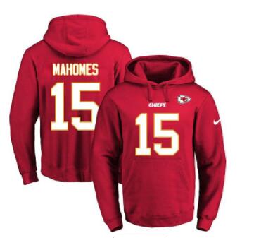 Nike Chiefs 15 Patrick Mahomes Red Name & Number Pullover NFL Hoodie