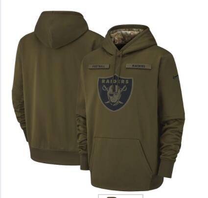 Men's Oakland Raiders Nike Olive Salute to Service Sideline Therma Performance Pullover Hoodie