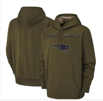 Men's New England Patriots Nike Olive Salute to Service Sideline Therma Performance Pullover Hoodie