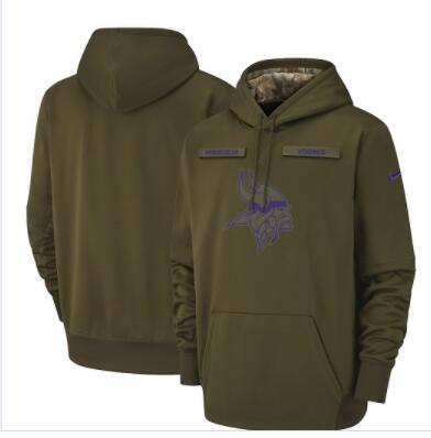 Men's Minnesota Vikings Nike Olive Salute to Service Sideline Therma Performance Pullover Hoodie