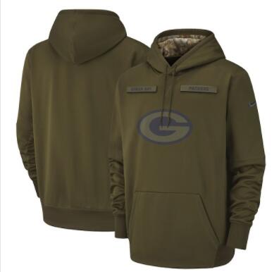 Men's Green Bay Packers Nike Olive Salute to Service Sideline Therma Performance Pullover Hoodie