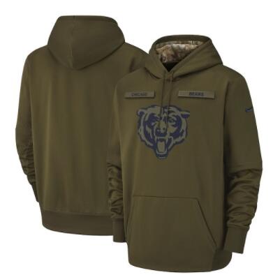 Men's Chicago Bears Nike Olive Salute to Service Sideline Therma Performance Pullover Hoodie