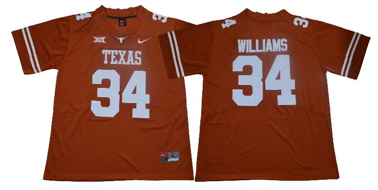 Texas Longhorns 34 Connor Williams orange men NCAA college Football Jerseys