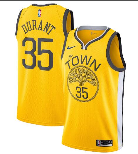 Men's 35 Kevin Durant Warriors Yellow/Gold Jersey