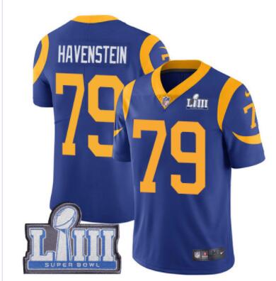 Men's Los Angeles Rams #79 Rob Havenstein Royal Blue Nike NFL Alternate Vapor Untouchable Super Bowl LIII Bound Limited Jersey