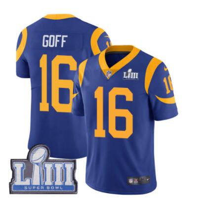 Men's Los Angeles Rams #16 Jared Goff Royal Blue Nike NFL Alternate Vapor Untouchable Super Bowl LIII Bound Limited Jersey