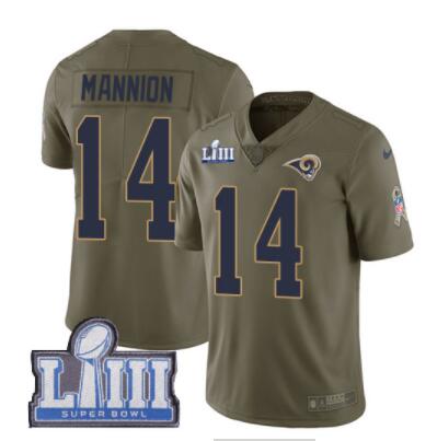 Men's Los Angeles Rams #14 Sean Mannion Olive Nike NFL 2017 Salute to Service Super Bowl LIII Bound Limited Jersey