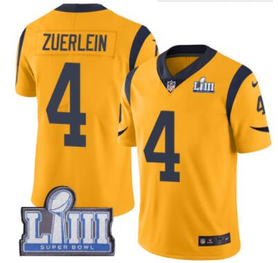 Men's Los Angeles Rams #4 Greg Zuerlein Gold Nike NFL Rush Vapor Untouchable Super Bowl LIII Bound Limited Jersey