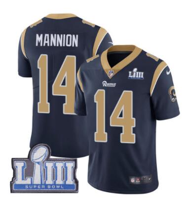 Men's Los Angeles Rams #14 Sean Mannion Navy Blue Nike NFL Home Vapor Untouchable Super Bowl LIII Bound Limited Jersey