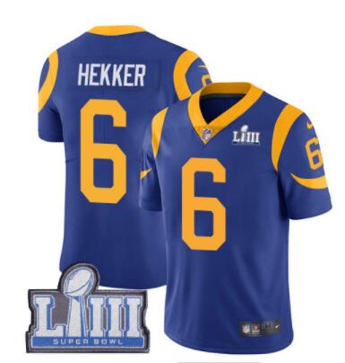 Men's Los Angeles Rams #6 Johnny Hekker Royal Blue Nike NFL Alternate Vapor Untouchable Super Bowl LIII Bound Limited Jersey