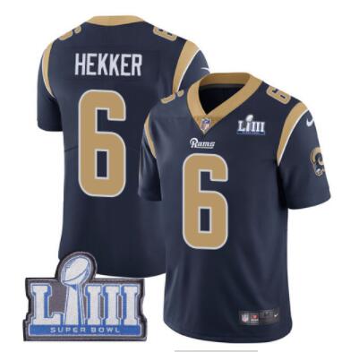 Men's Los Angeles Rams #6 Johnny Hekker Navy Blue Nike NFL Home Vapor Untouchable Super Bowl LIII Bound Limited Jersey